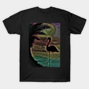 TROPICAL SUNSET SILHOUETTE FLAMINGO T-Shirt